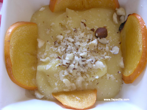 Crema de poma i pera amb persimó i macadamia